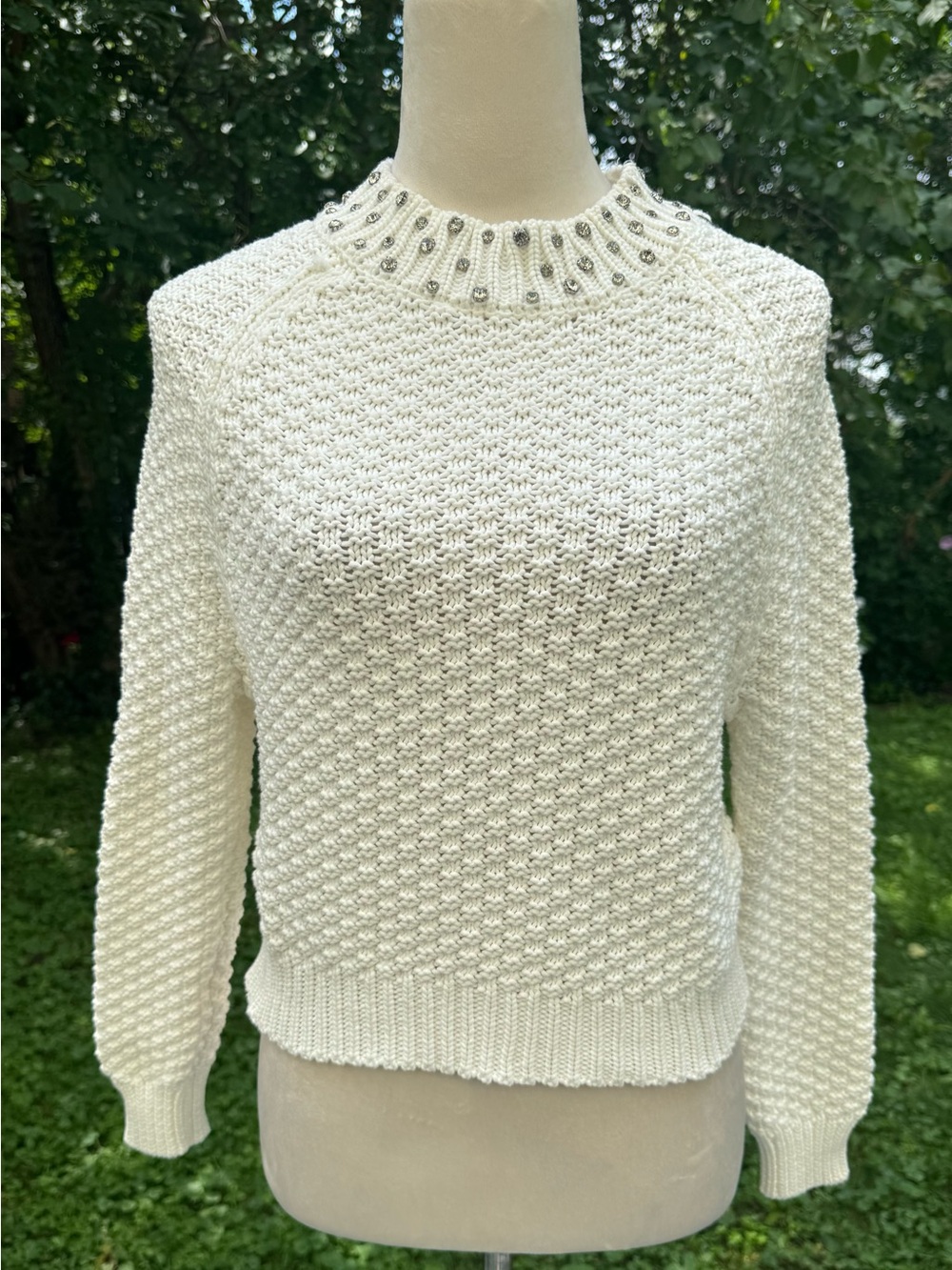 DKNY Jeans Women's Crystal Embellished Raglan Sleeve Sweater White XS NEW W/TAGS